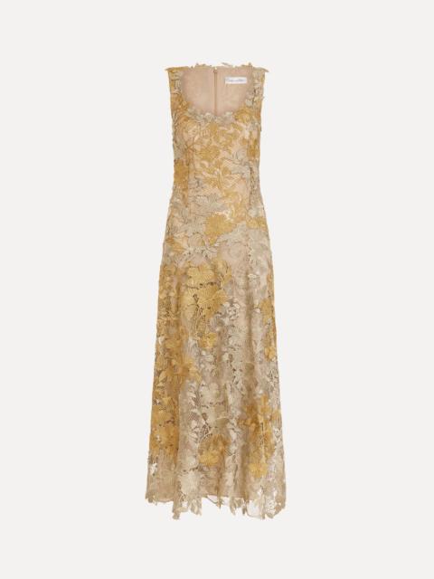 Oscar de la Renta HIBISCUS METALLIC GUIPURE COCKTAIL DRESS