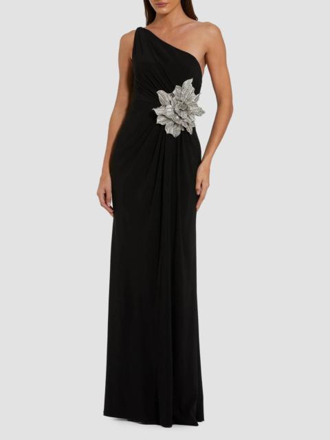 MAC DUGGAL Women's 3D Rhinestone Floral One-Shoulder Jersey Gown - Black