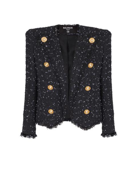Balmain Cropped 8-button jacket in polka-dot tweed
