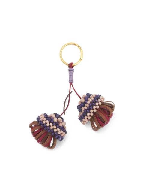 Marni brown and red leather keyring with wooden bead detail