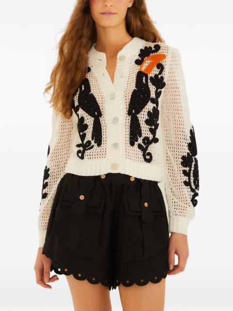 FARM RIO toucan-motif crochet cardigan