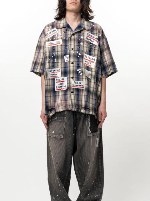 Maison MIHARAYASUHIRO Embellished Sticker Short Sleeve Check Shirt