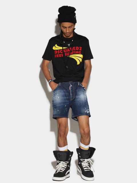 DSQUARED2 DARK RIPPED WASH COMMANDO DENIM SHORTS