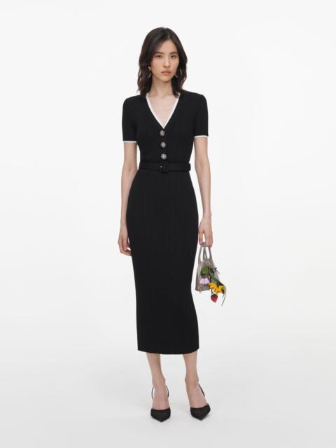 self-portrait Black Rib Knit Midi Dress