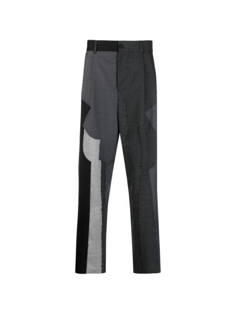 patchwork-design straight-leg trousers