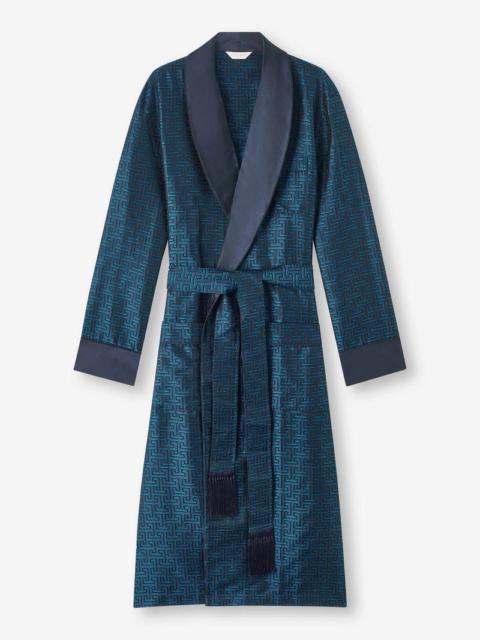 Derek Rose Men's Robe Verona 68 Silk Jacquard Navy