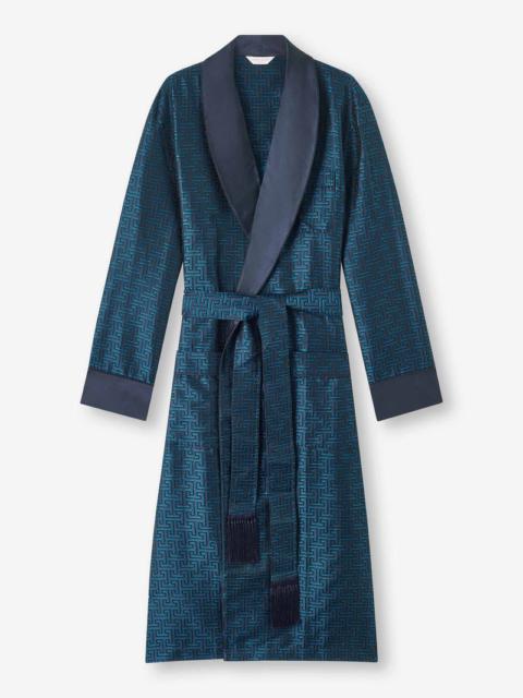 Derek Rose Men's Dressing Gown Verona 68 Silk Satin Navy