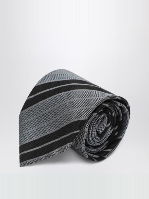 SAINT LAURENT Silk tie with black/gray stripes