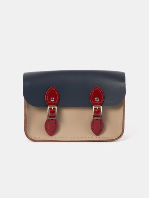 Cambridge Satchel The Little One - Mushroom, Navy & Red Patent