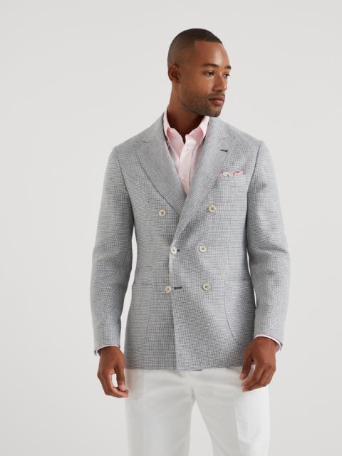 Brunello Cucinelli Linen houndstooth one-and-a-half breasted deconstructed blazer with patch pockets