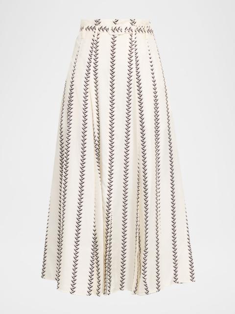 GABRIELA HEARST Dugald Belted Pleated Midi Skirt