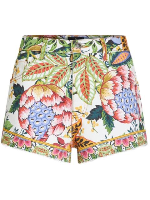 Bouquet-print denim shorts