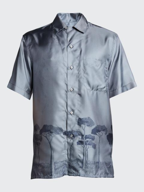 Men's Roman Tree-Print Silk Camp Shirt