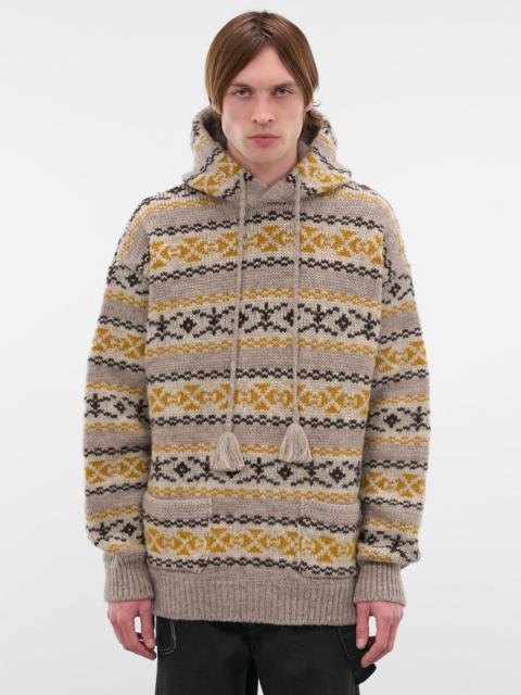 Beige Fair Isle Knit Hoodie