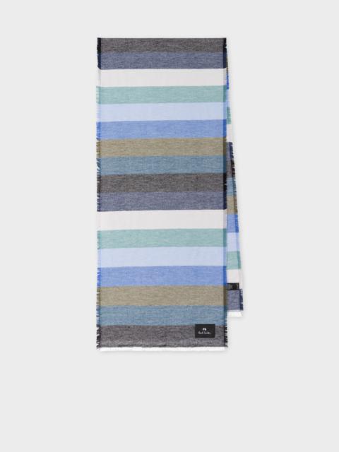 Paul Smith Blue Cotton Stripe Scarf