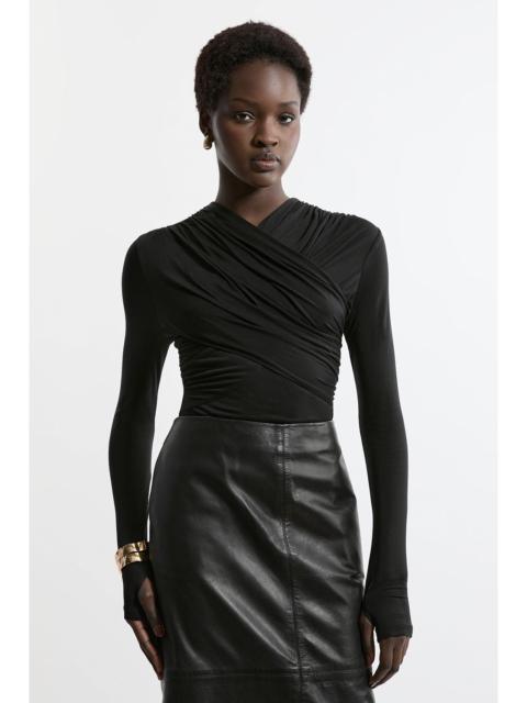 KAREN MILLEN Premium Tencel Jersey Wrap Detail Long Sleeve Top