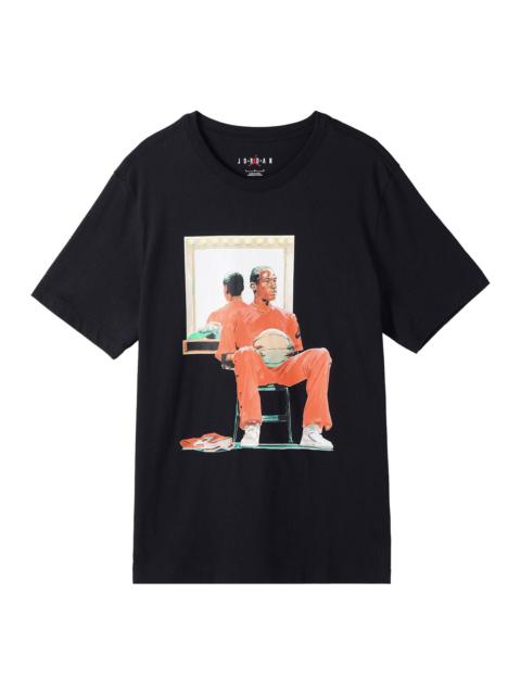 Jordan Men's Air Jordan Solid Color Character Pattern Printing Round Neck Short Sleeve Black T-Shirt DQ7381