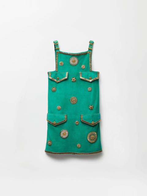 VERSACE Embroidered Suede Mini Dress
