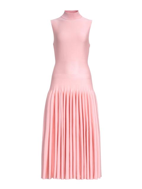 Alaïa Drop-Waist Knit Cotton Midi Dress pink