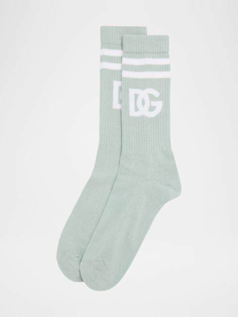 Dolce & Gabbana Men's Monogram Stripe Ribbed Crew Socks