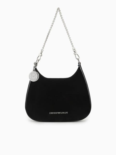 Small hobo shoulder bag in patent leather with chain strap