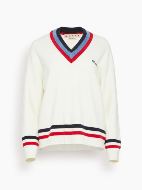 Marni Wool V-Neck Sweater in Cream