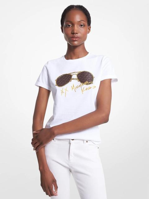 MICHAEL KORS Logo Aviator Print Organic Cotton T-Shirt