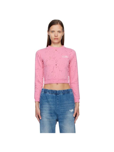 MM6 Maison Margiela Pink Distressed Crewneck Sweatshirt