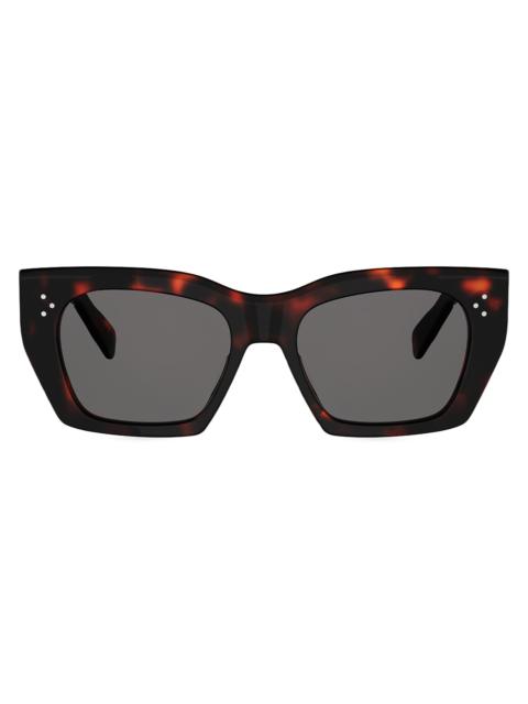 CELINE Women's 3 Dots 53MM Tortoiseshell Square Sunglasses - Dark Havana Smoke