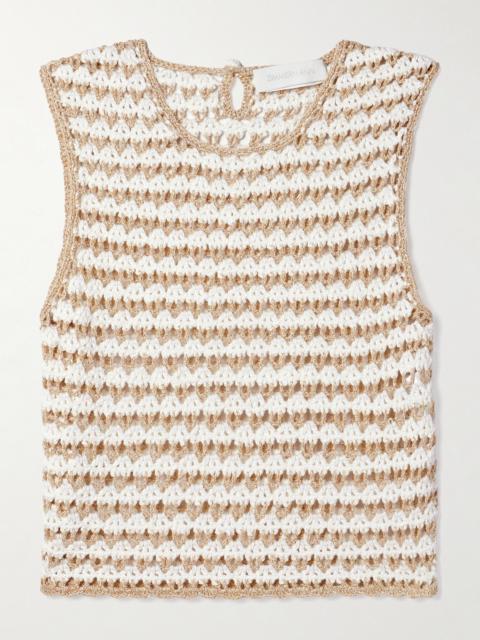Zimmermann Tallow Cropped Striped Crocheted Cotton-blend Tank