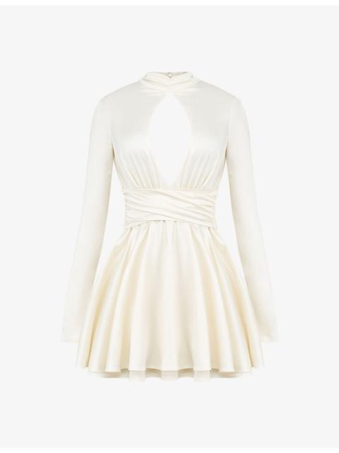 House of CB Aryana bow-embellished stretch-satin mini dress
