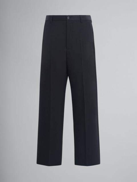 BLACK WOOL TROUSERS WITH CONTRASTING WAISTBAND