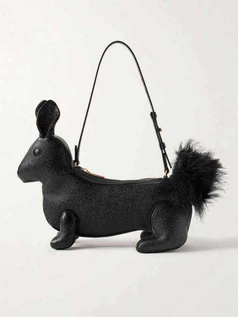 Thom Browne Rabbit faux fur-trimmed textured-leather shoulder bag