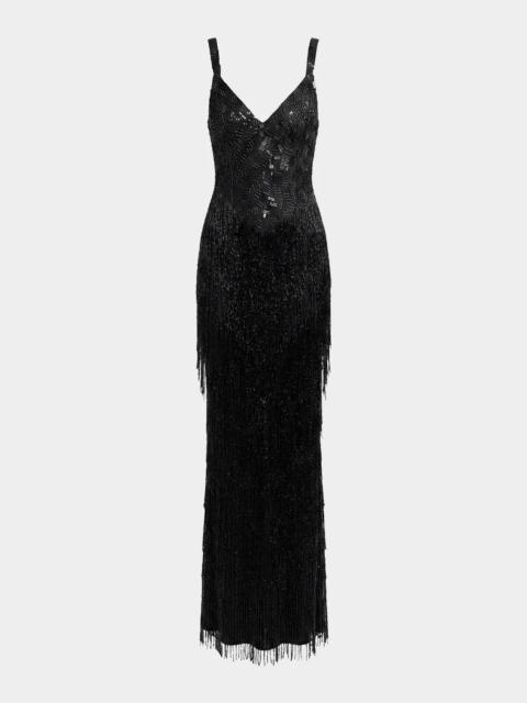 MAC DUGGAL Beaded Fringe Column Gown