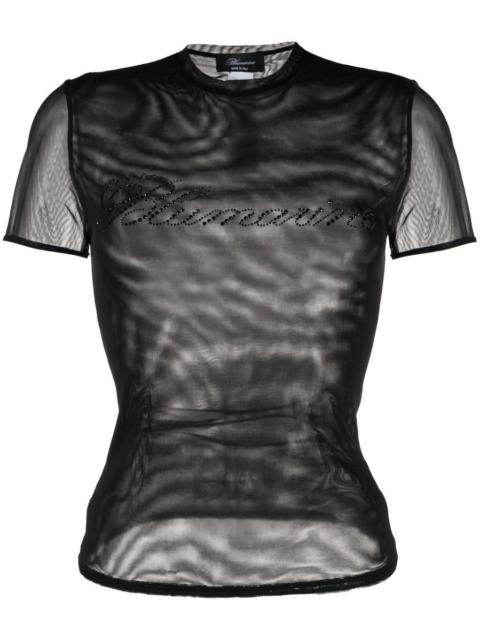 Blumarine logo-embellished mesh top