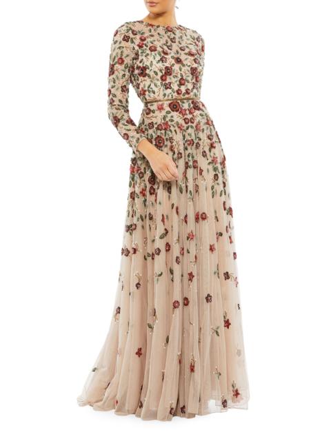 MAC DUGGAL Women's Floral Sequined Gown - Antique Rose