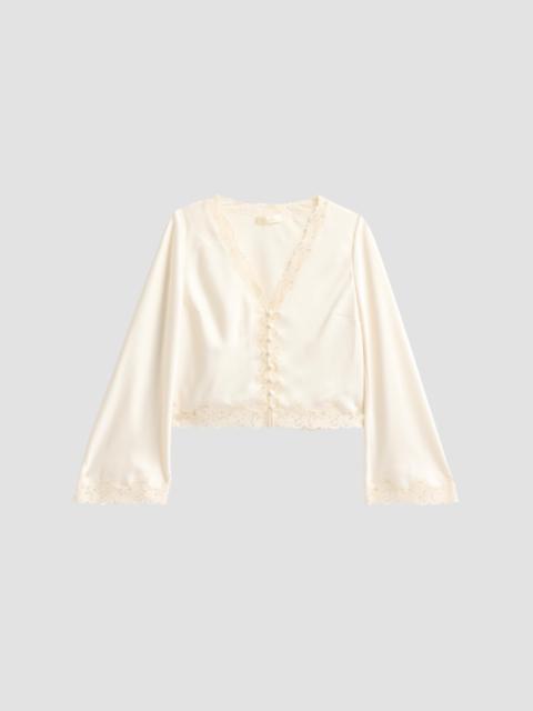 LoveShackFancy Women's Fioretta Lace-Trim Satin Top - Alabaster Glow