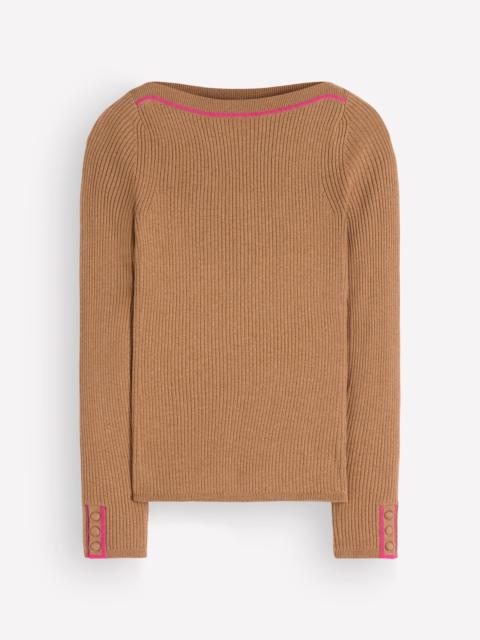 BODEN Paula Ribbed Boatneck Jumper-Camel