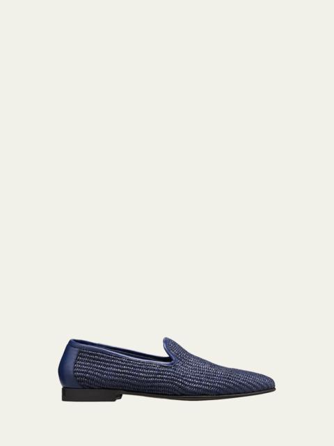 Manolo Blahnik Men's Mario Raffia Slippers, Navy