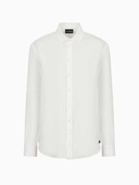 EMPORIO ARMANI Garment-dyed linen shirt with French collar