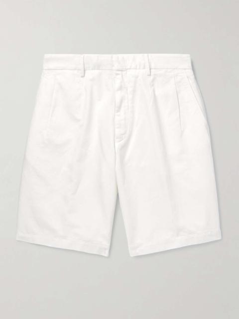 ZEGNA Straight-Leg Pleated Cotton and Linen-Blend Twill Shorts