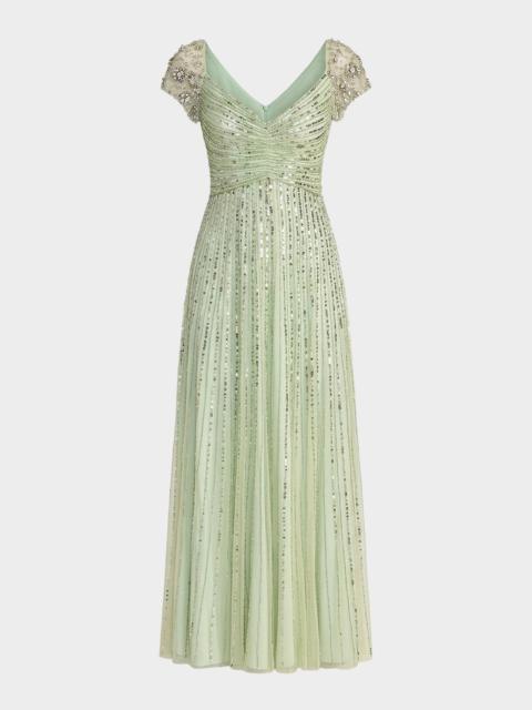 MAC DUGGAL Embellished Mesh Fit & Flare Gown