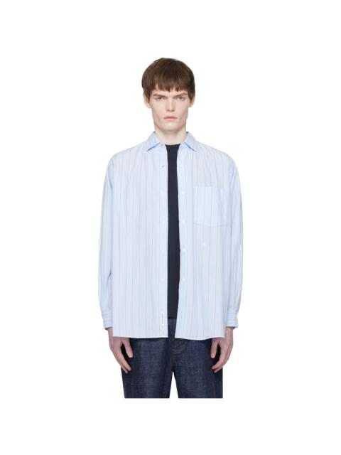 Nanamica Blue Regular Collar Stripe Wind Shirt