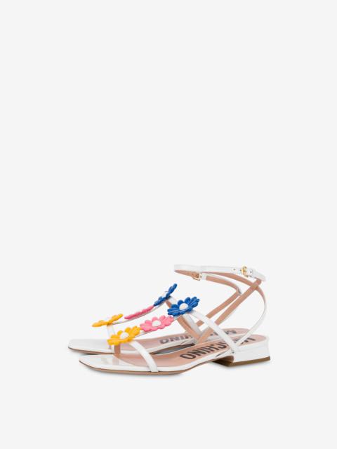 Moschino PATENT LEATHER MULTI-COLOUR FLOWERS FLAT SANDALS