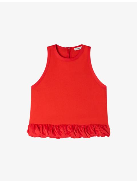 Sandro Bow-Back Ruffle-Hem Cotton Top