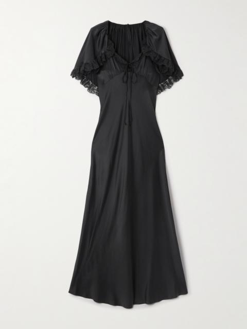 Chloé Cape-effect Lace-trimmed Silk-satin Gown