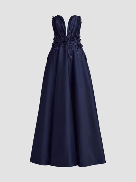 MAC DUGGAL Women's Beaded Floral-Appliquéd Charmeuse Strapless Gown - Navy