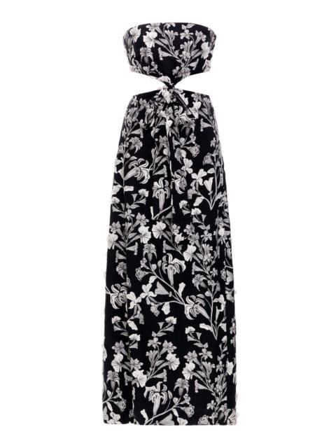 Malaquita Strapless Jacquard Midi Dress black/white