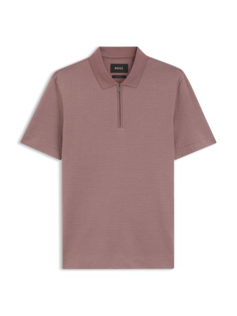 BOSS ZIPPER-NECK POLO SHIRT IN A COTTON-SILK BLEND