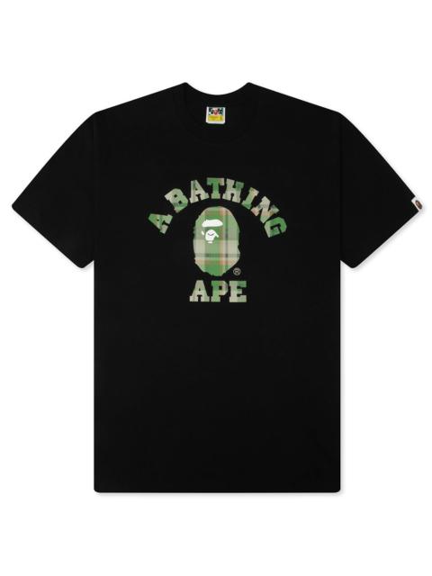 A BATHING APE® BAPE CHECK COLLEGE TEE - BLACK/GREEN
